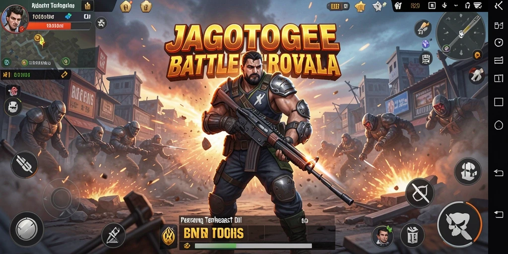 Tangkapan layar utama JAGOTOGEL menampilkan aksi Battle Royale yang mendebarkan.