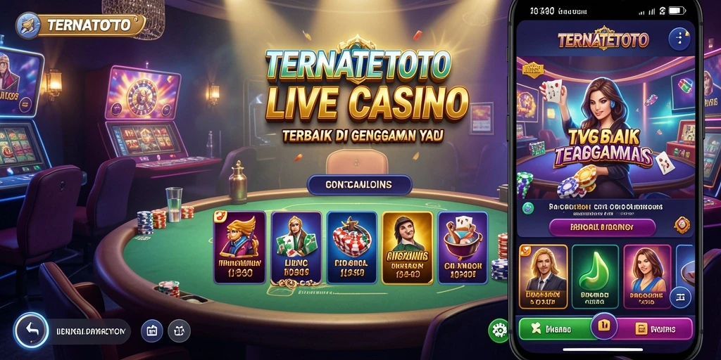 Screenshot gameplay TERNATETOTO yang menunjukkan dealer profesional dan suasana kasino yang hidup.